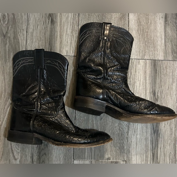 Justin vintage Black ostrich Leather Western boots